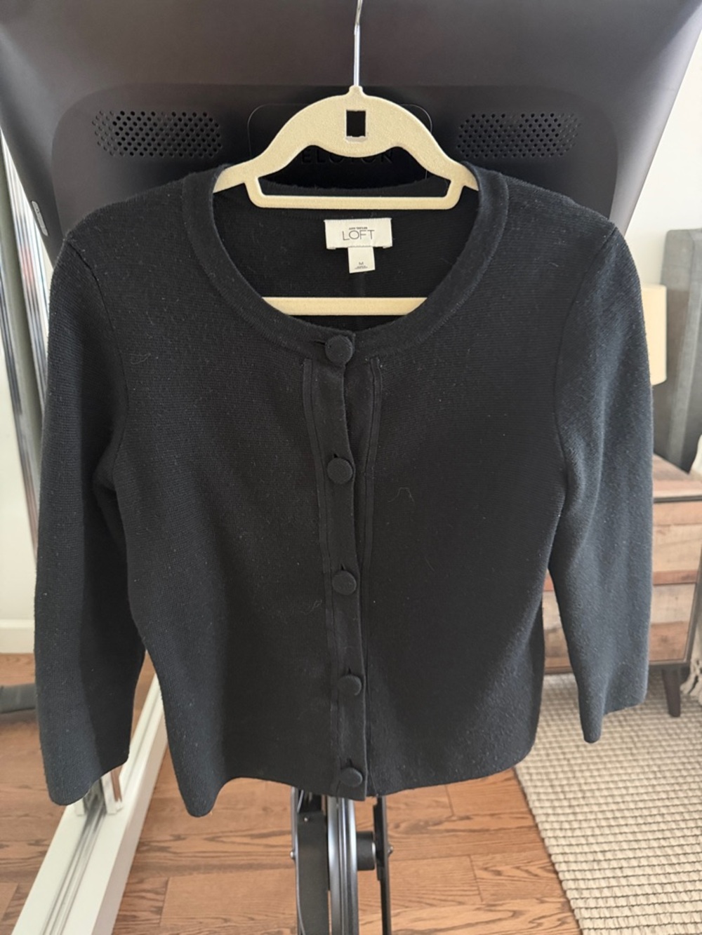 LOFT Black Rounded-Neck Button Cardigan